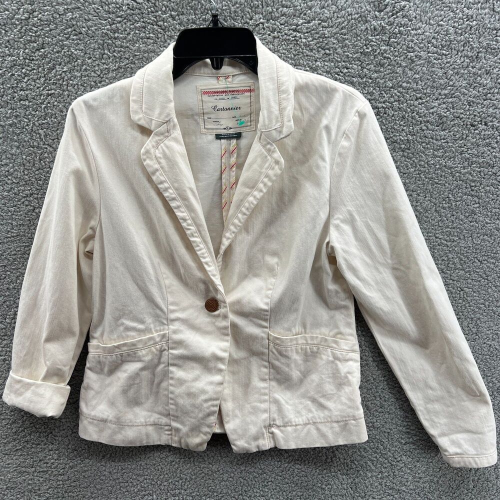 Anthropologie Cartonnier Women's Size 8 Denim Kittery Blazer Jacket Elbow Patch